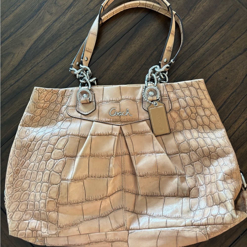 Coach Beige Crocodile Embossed Tote